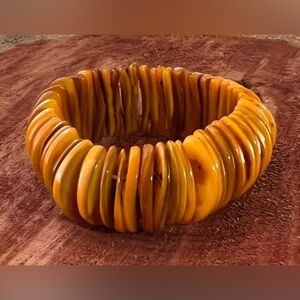 Boho Vintage Dyed Mother of Pearl,  Amber Color, Stretch Bracelet 7” Jewelry